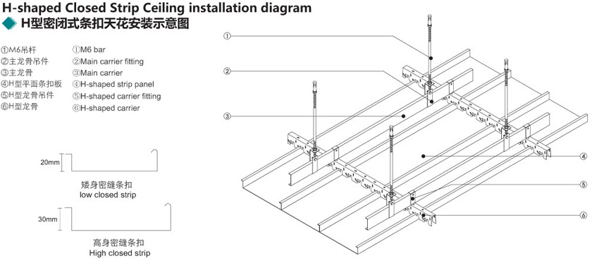 installation of H linear strip ceiling